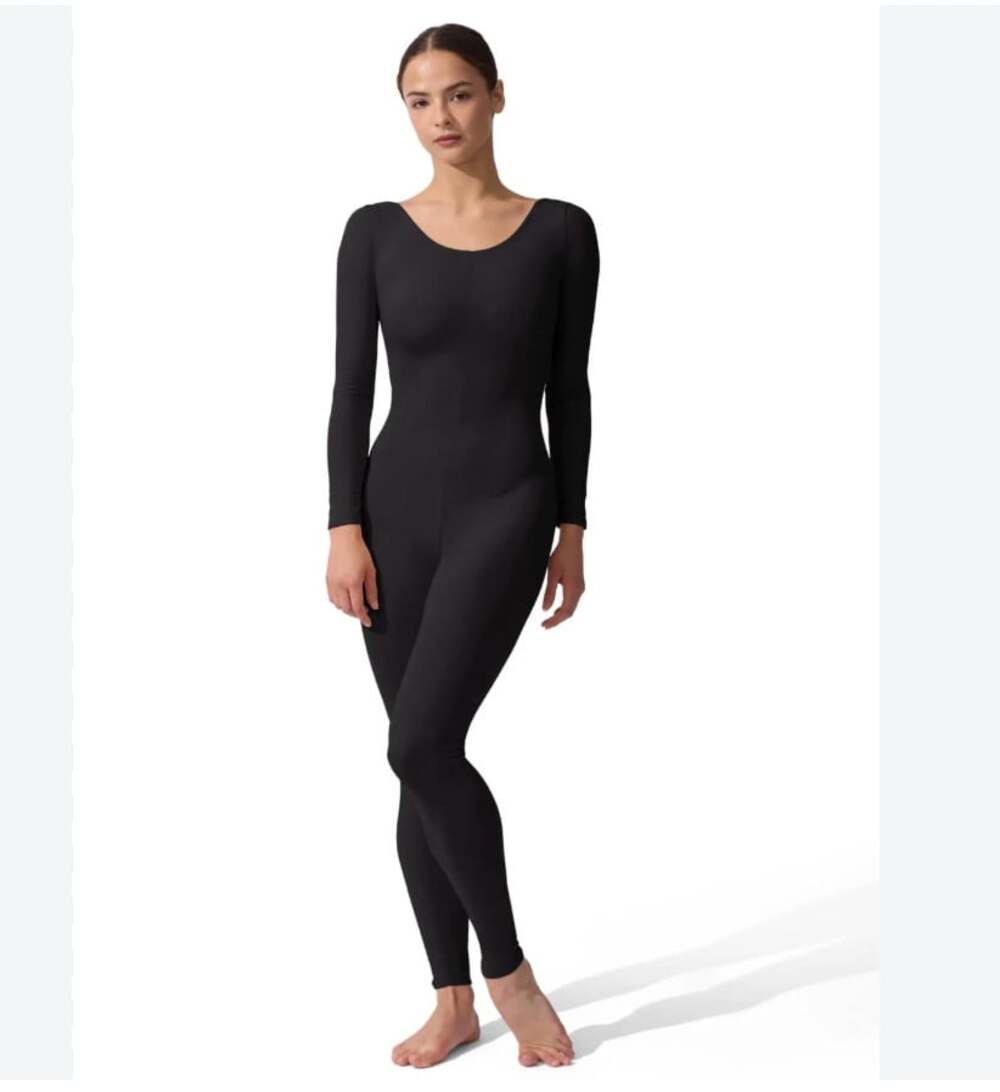Capezio Jumpsuit Womens Large Black Footless Long Sleeve Dance Unitard Stretch